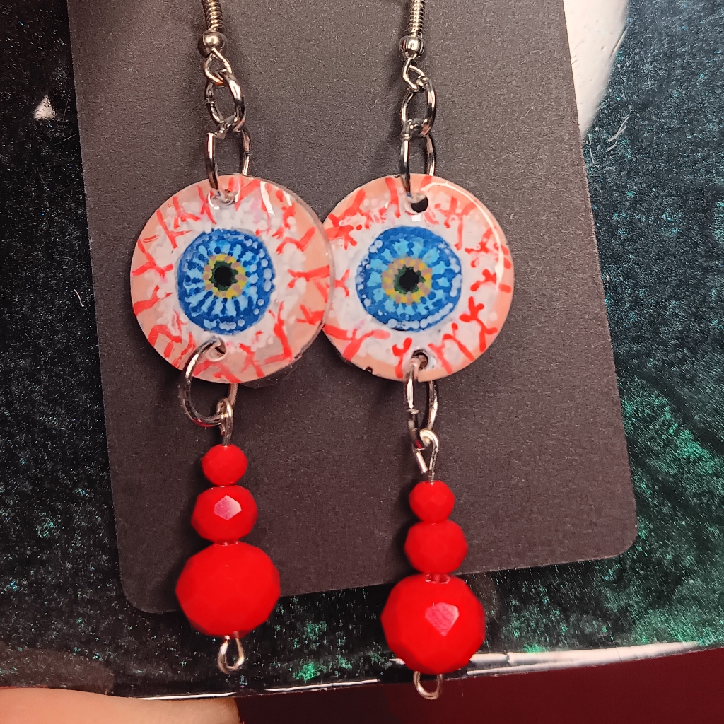 Red And Blue Eye Dangle Earrings